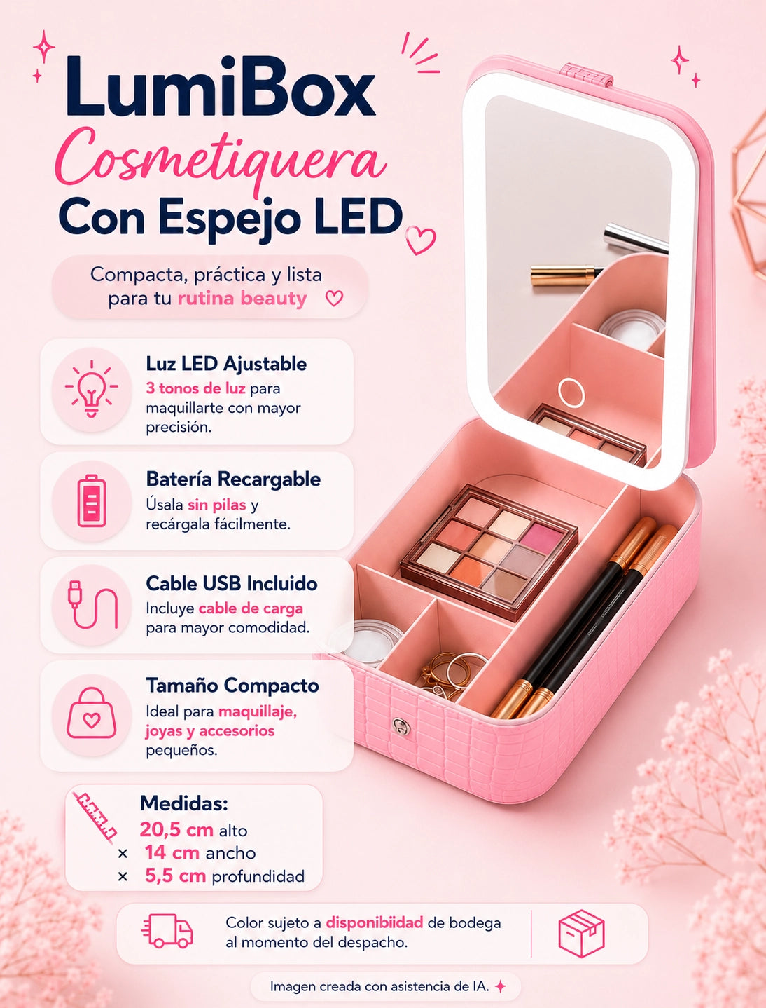 Lumi Box – Cosmetiquera Con Espejo LED